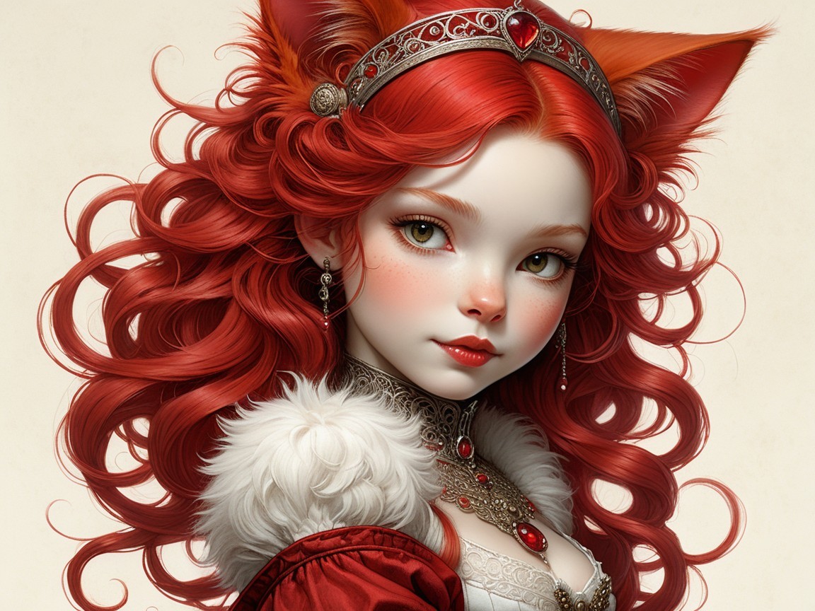 Fantastical character with red hair and fox-like ears