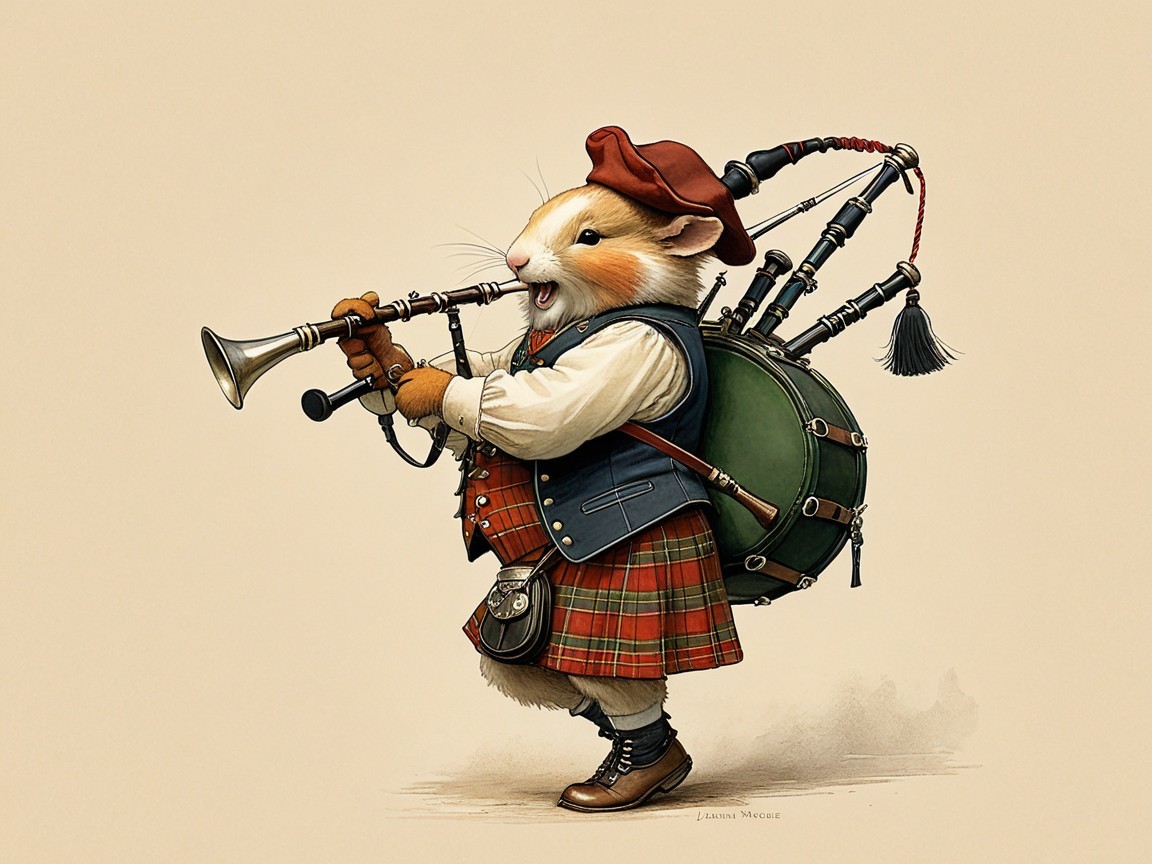 Hamster in Scottish Attire Playing Bagpipes