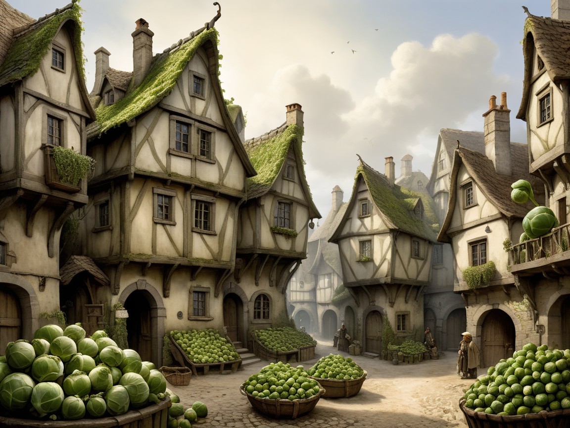 Charming Village Square with Half-Timbered Houses