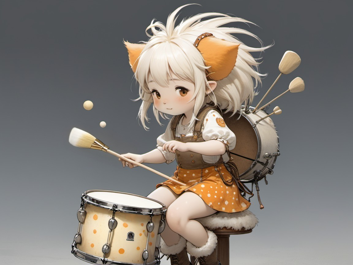 Stylized Character with Animal Ears Playing Drums