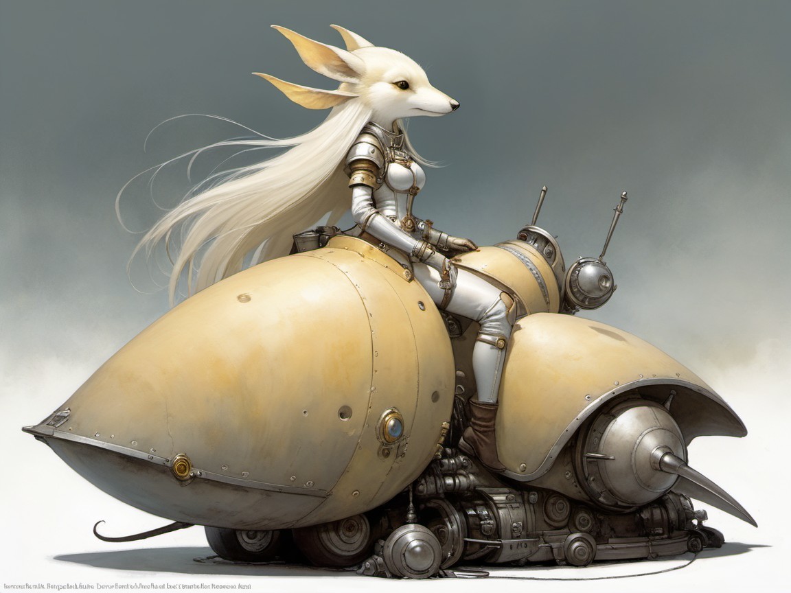 Futuristic Character with Fox Head on Mechanical Vehicle