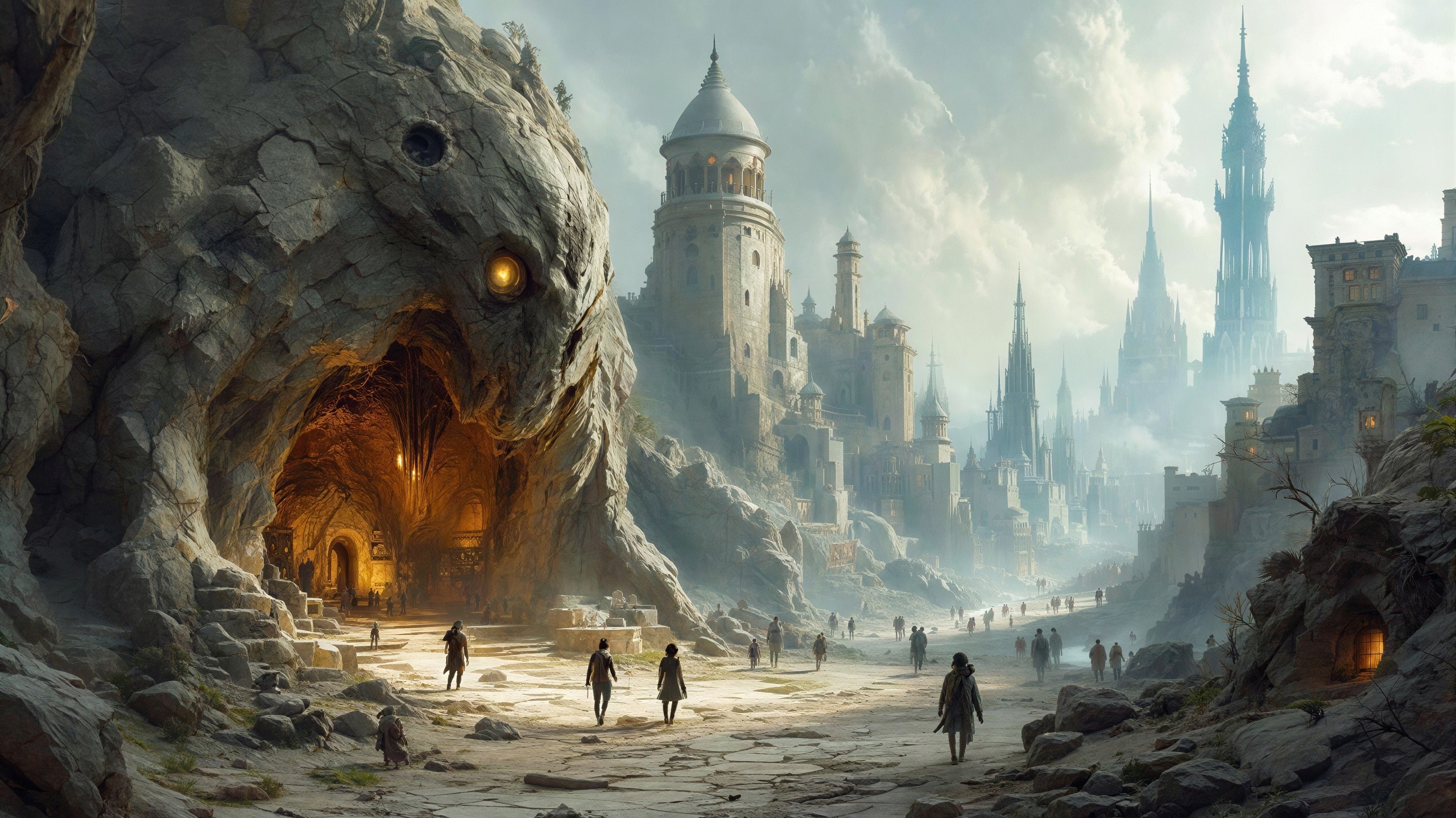 Fantasy Landscape with Rock Formation and Medieval City