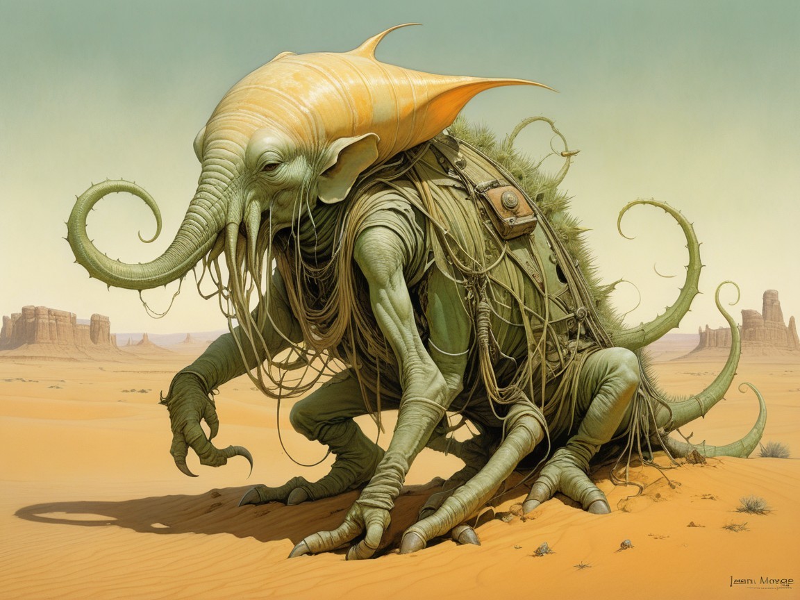 Fantastical Creature in Desert Landscape with Unique Features
