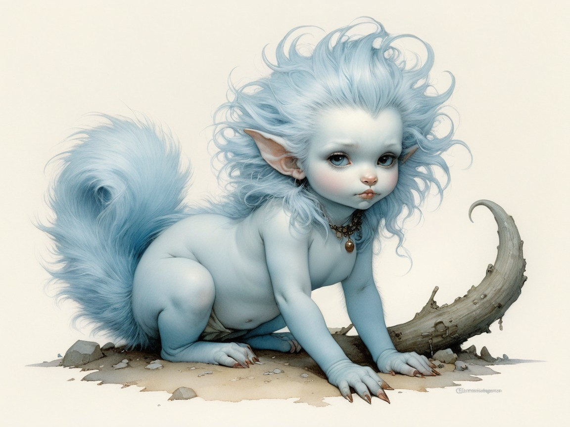 Whimsical Creature with Blue Fur and Expressive Eyes