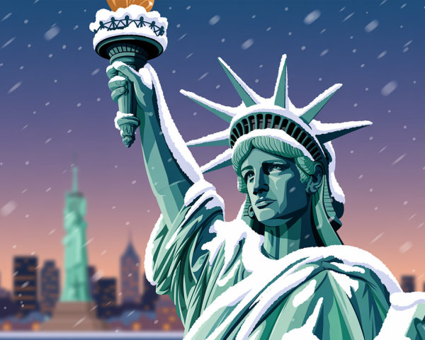 Statue of Liberty in Snowy Winter Landscape