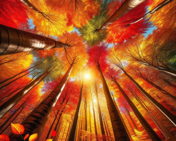 Autumn Forest with Colorful Leaves and Sunlight