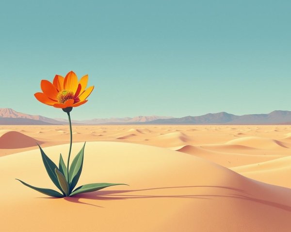 Vibrant orange flower in a desert landscape