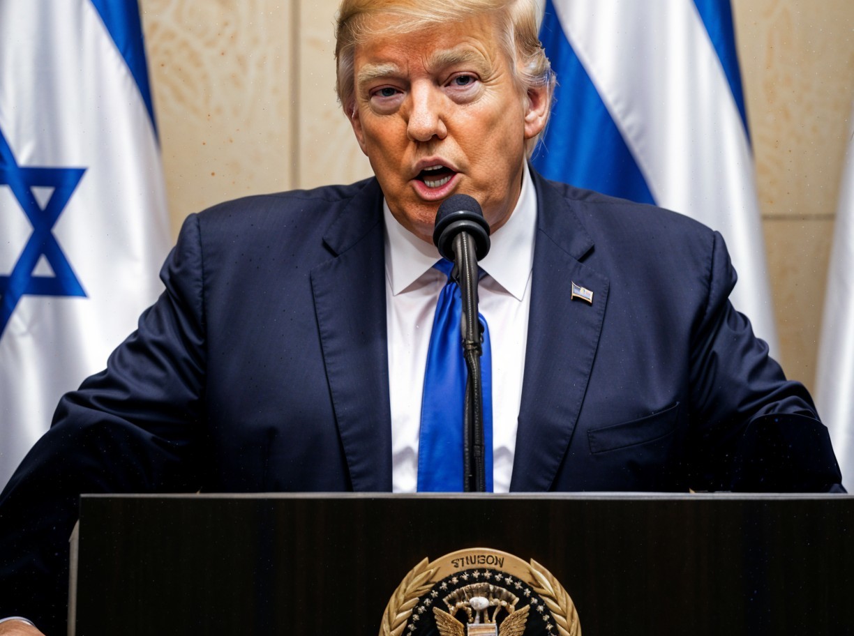 Man at Podium in Formal Event Setting with Flags