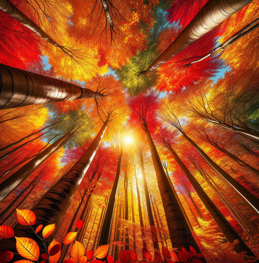 Autumn Forest with Colorful Leaves and Sunlight