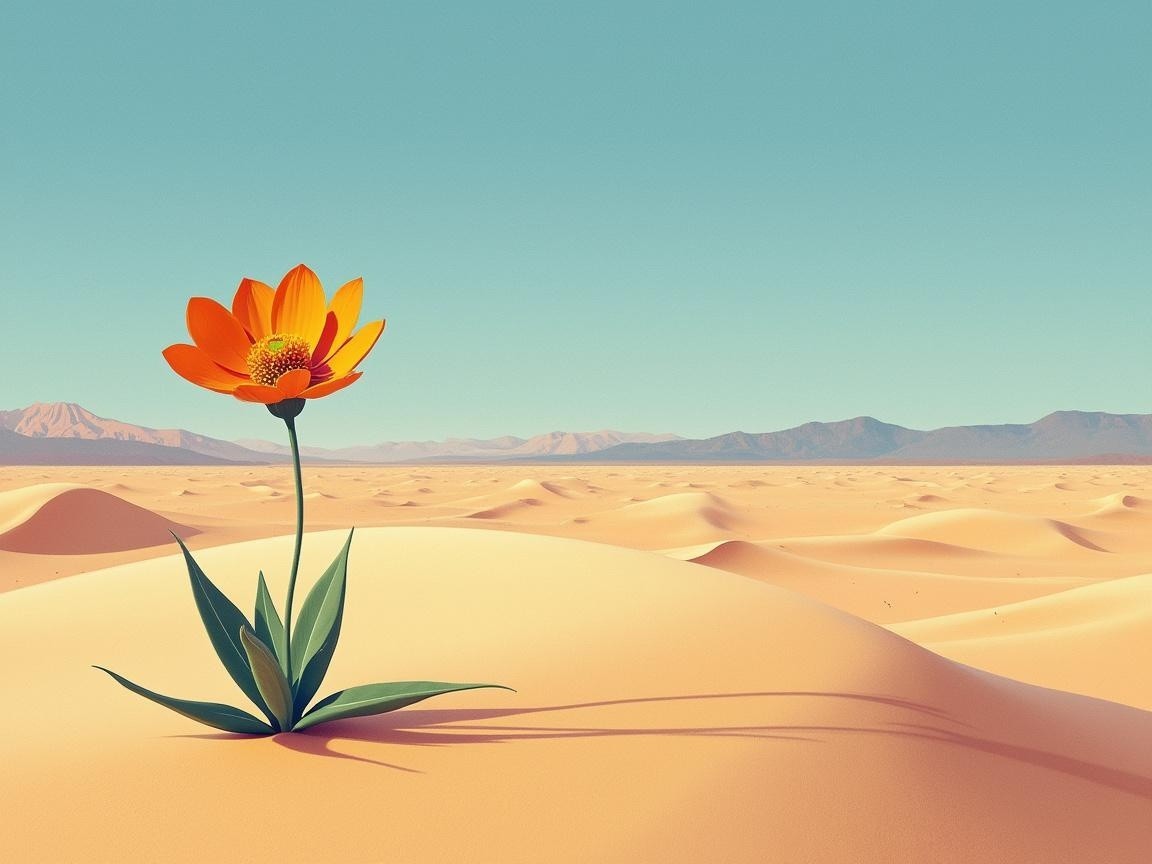 Vibrant orange flower in a desert landscape