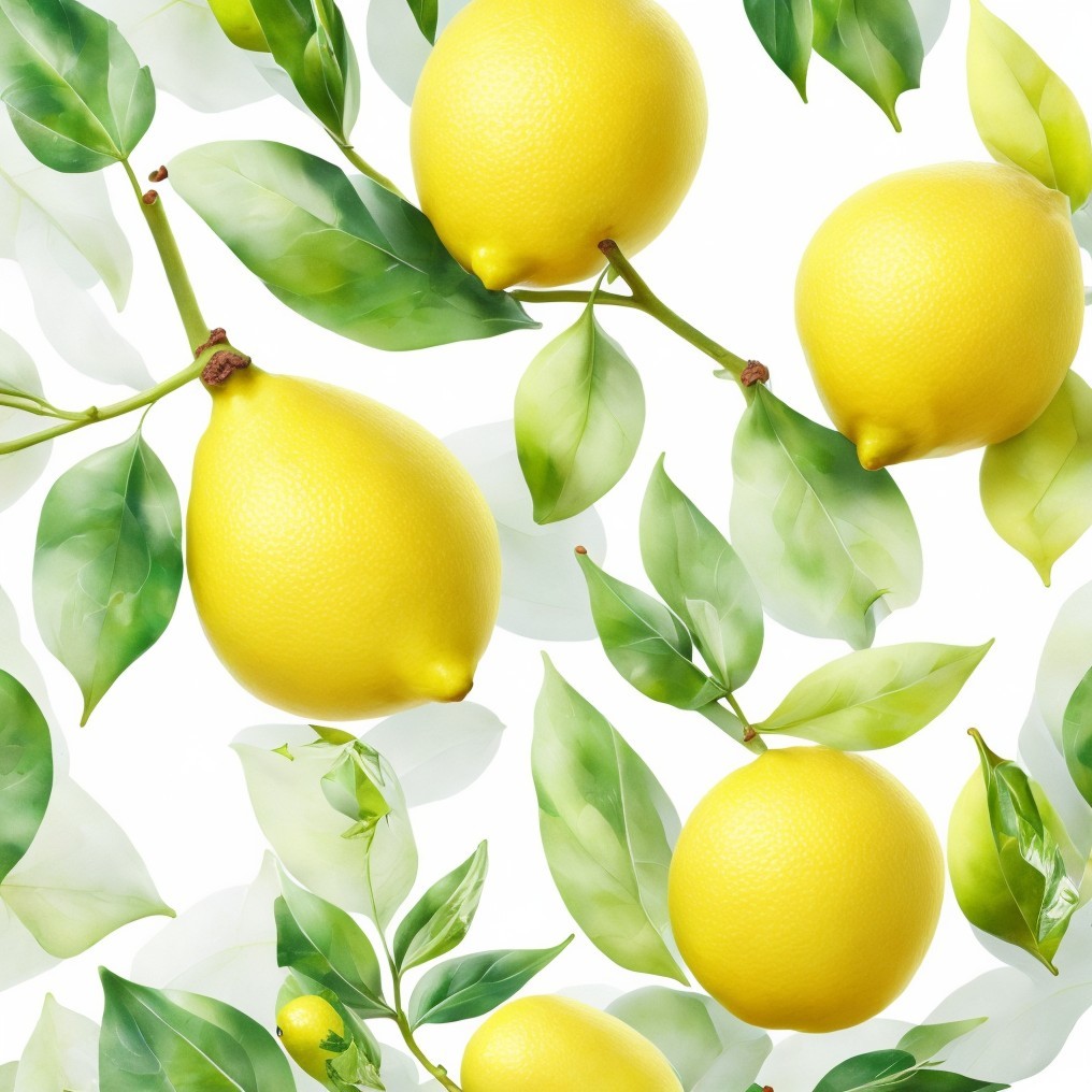 Bright Yellow Lemons with Green Leaves on White Background