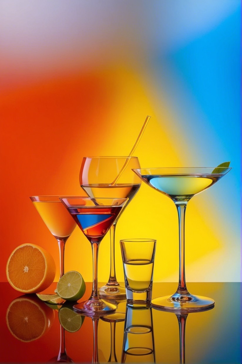 Colorful Assorted Cocktails with Citrus Fruits Display