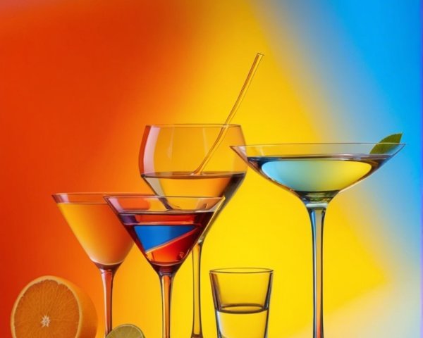 Colorful Assorted Cocktails with Citrus Fruits Display