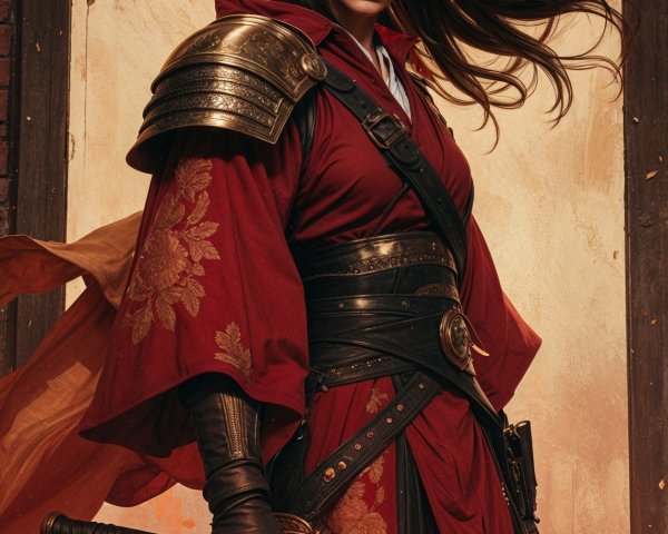 Female warrior in red cloak with glowing sword