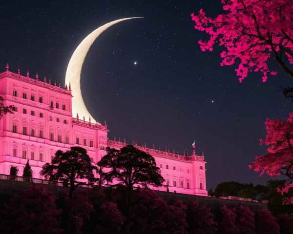 Grand Building Illuminated Under a Starry Night Sky