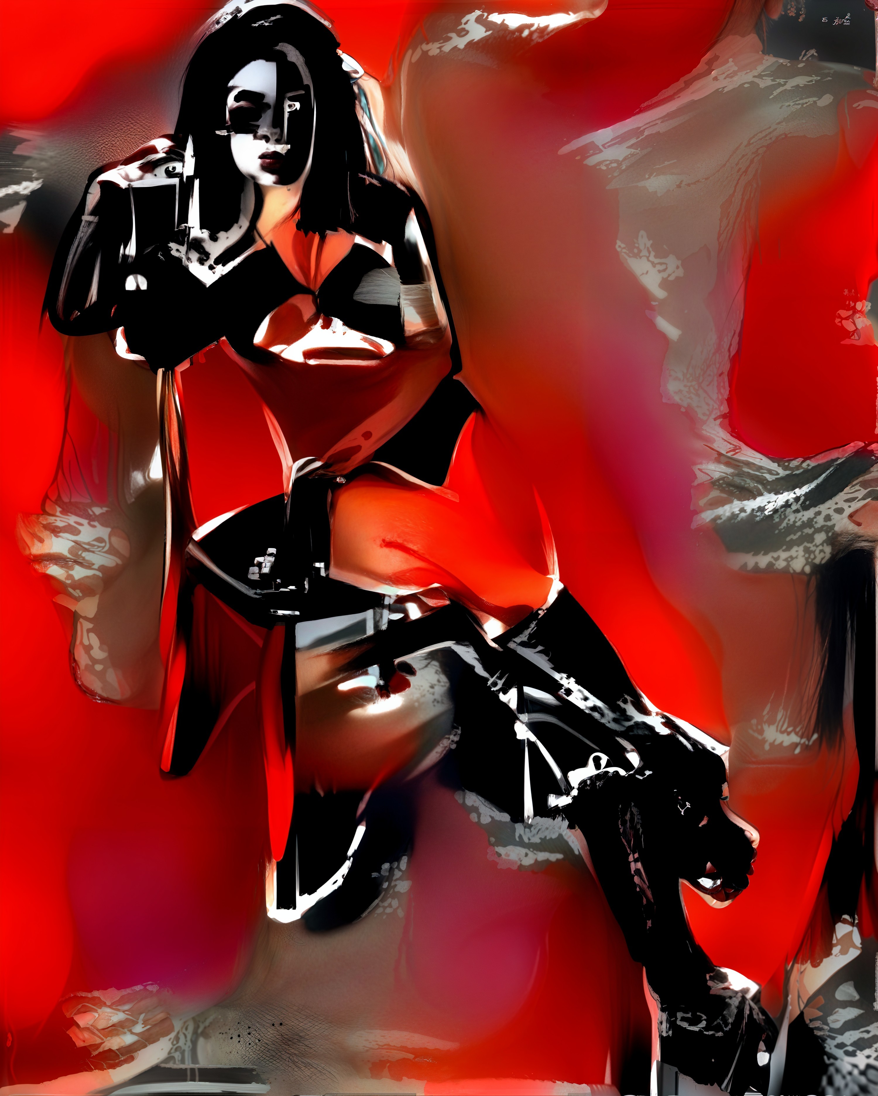 Abstract Figure of Woman on Red Background