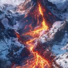 Volcanic Mountain with Lava Flow at Twilight Sky
