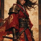 Female warrior in red cloak with glowing sword