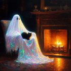 Cozy Room with Friendly Ghost and Black Cat