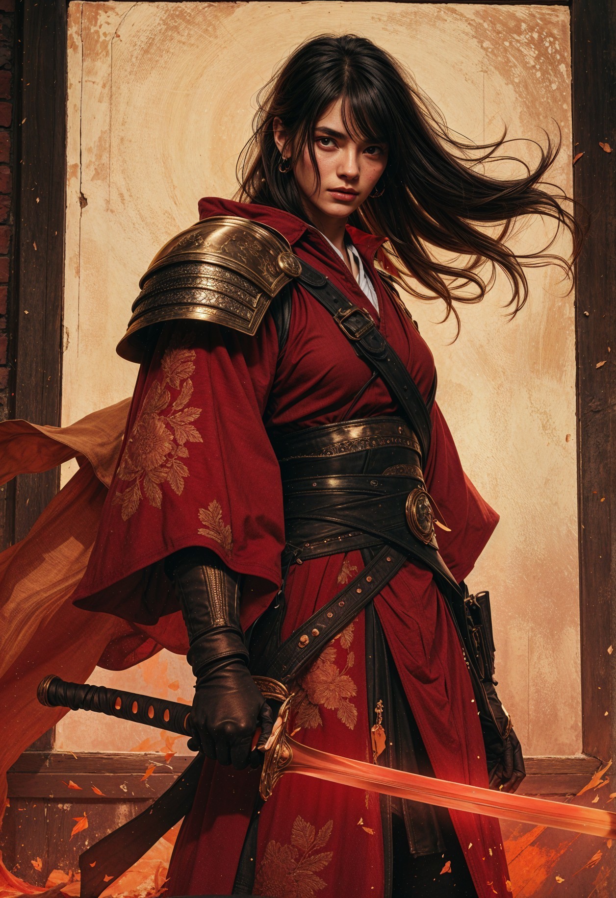 Female warrior in red cloak with glowing sword