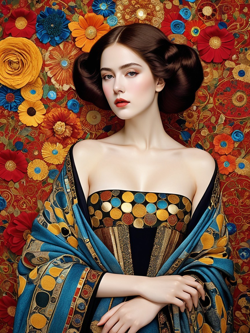 Glamorous Woman in Floral Setting with Elegant Outfit