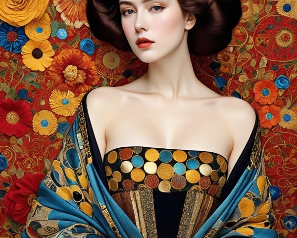 Glamorous Woman in Floral Setting with Elegant Outfit