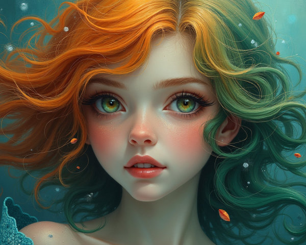 Portrait of a girl with vibrant orange and teal hair