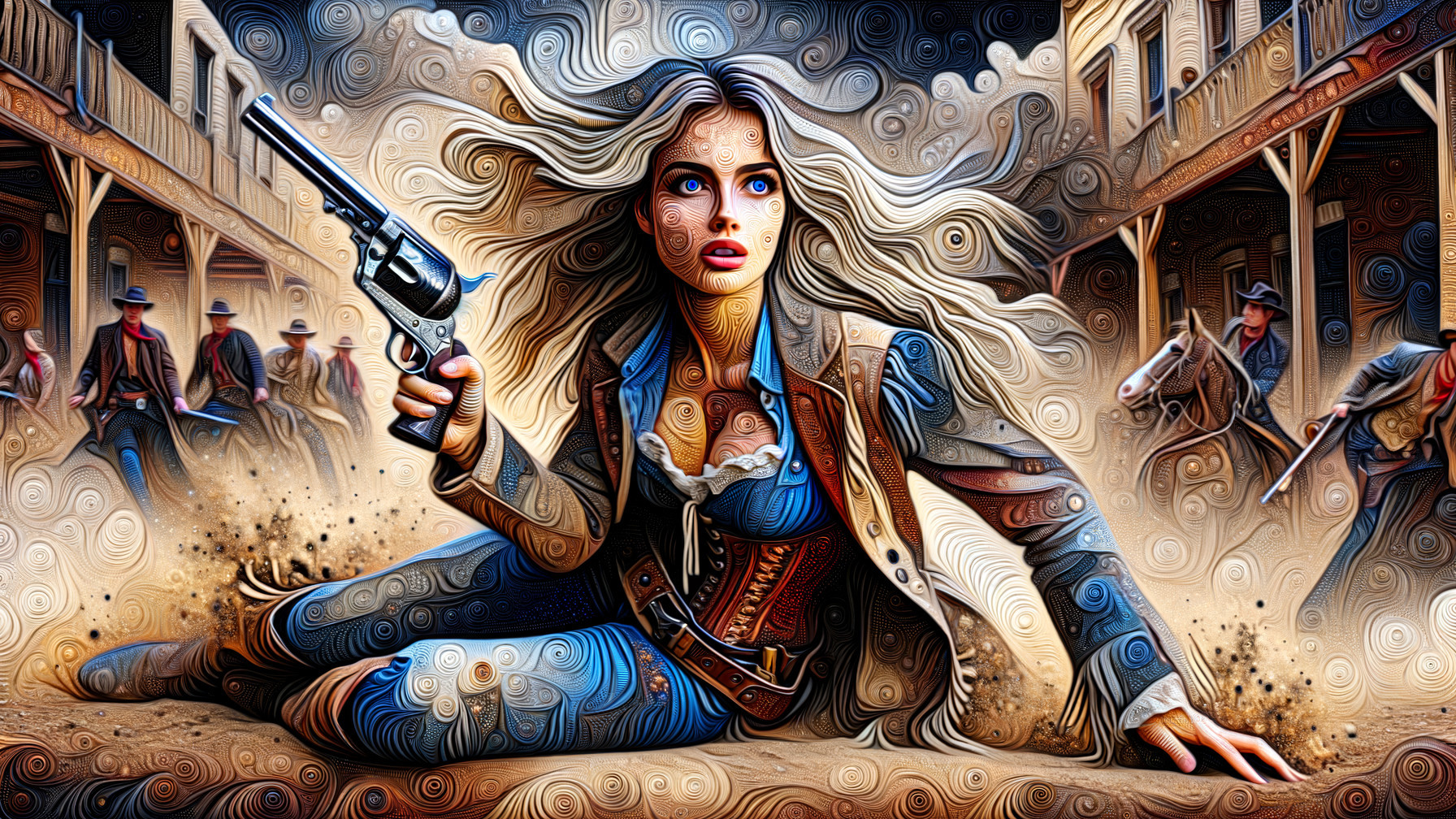 Fierce Woman in Western Outfit in Dusty Showdown