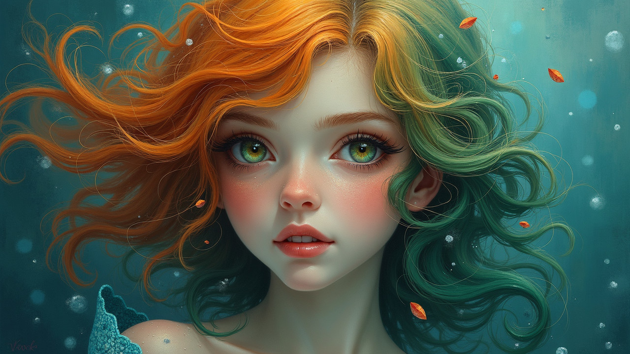 Portrait of a girl with vibrant orange and teal hair