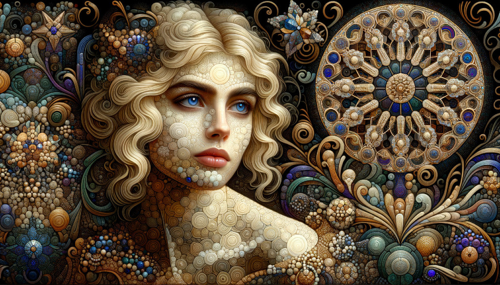 Mosaic Beauty: Amber & Blue Portrait