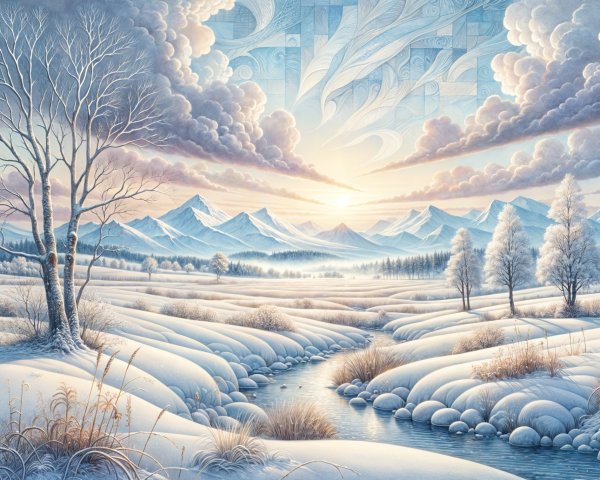 Serene Winter Landscape with Snow-Covered Hills