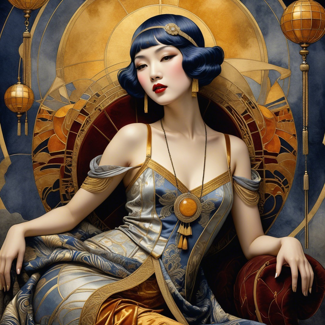 Elegant Woman in Art Deco Setting with Vintage Style