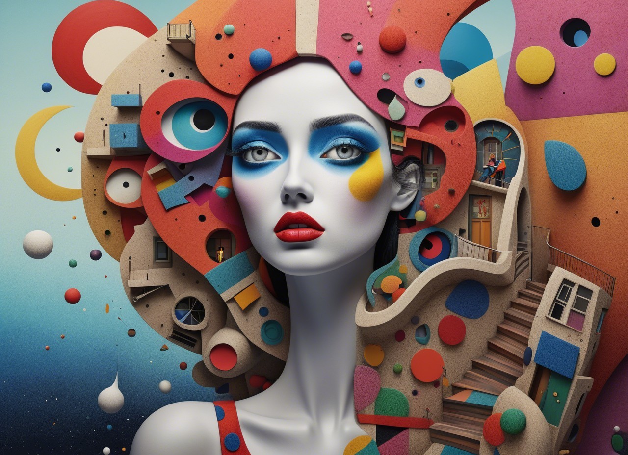 Woman with Bold Makeup and Abstract Hair Landscape
