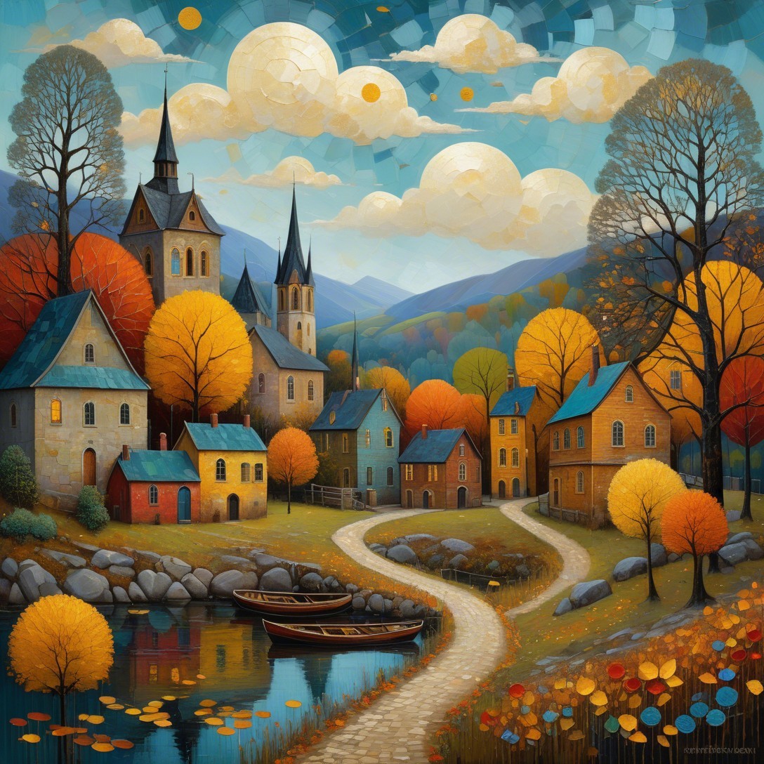 Autumn Landscape with Colorful Foliage and Lake