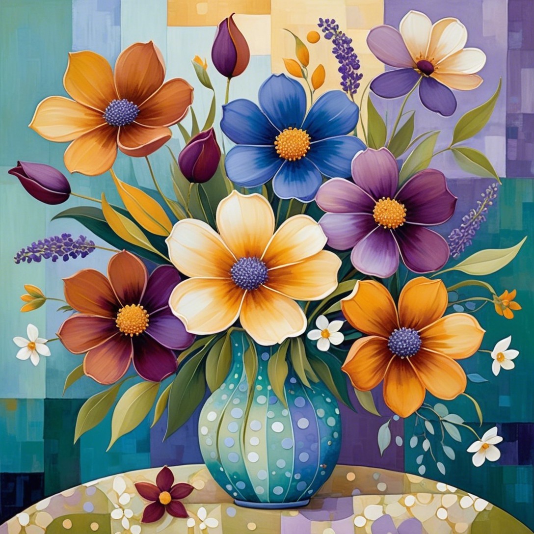 Vibrant Flower Bouquet in Polka-Dotted Blue Vase