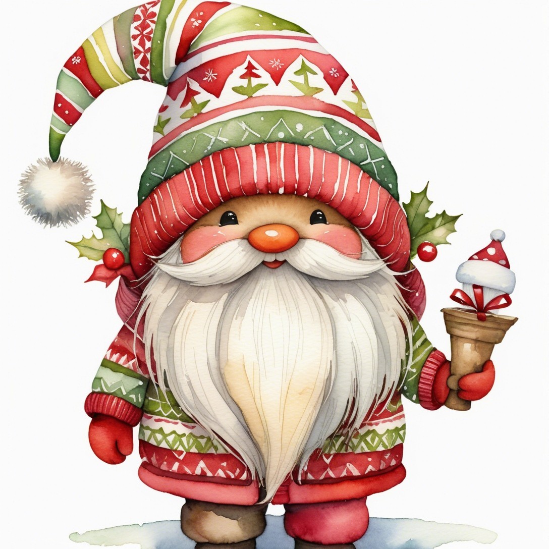 Cheerful Cartoon Gnome in Festive Holiday Attire