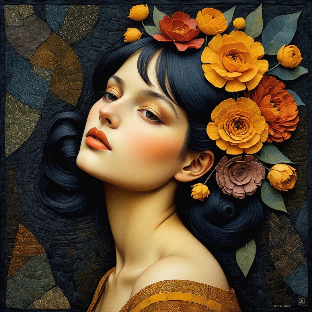 Portrait of a Young Woman with Floral Accents