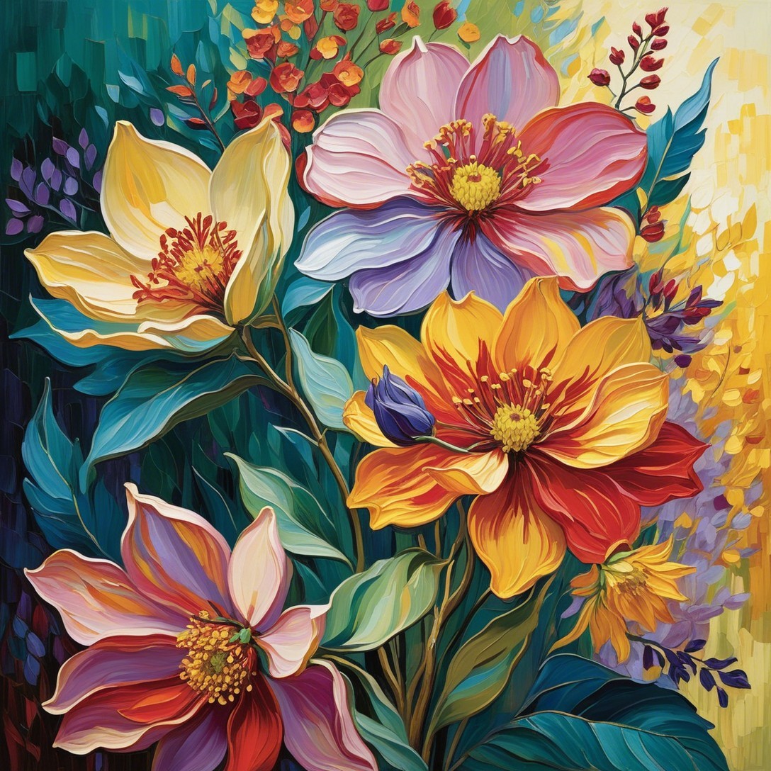 Vibrant bouquet of colorful flowers with textured petals