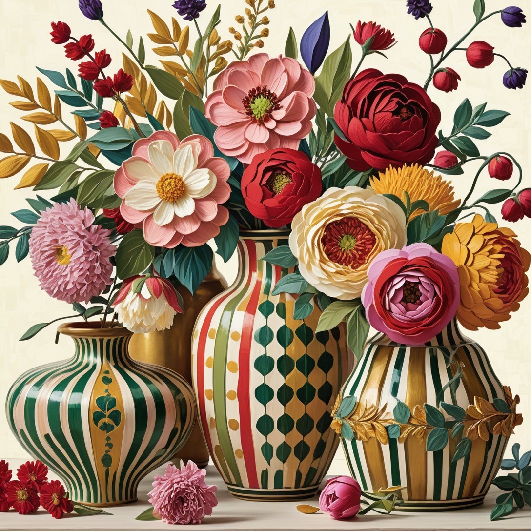 Vibrant Flower Arrangement in Decorative Vases