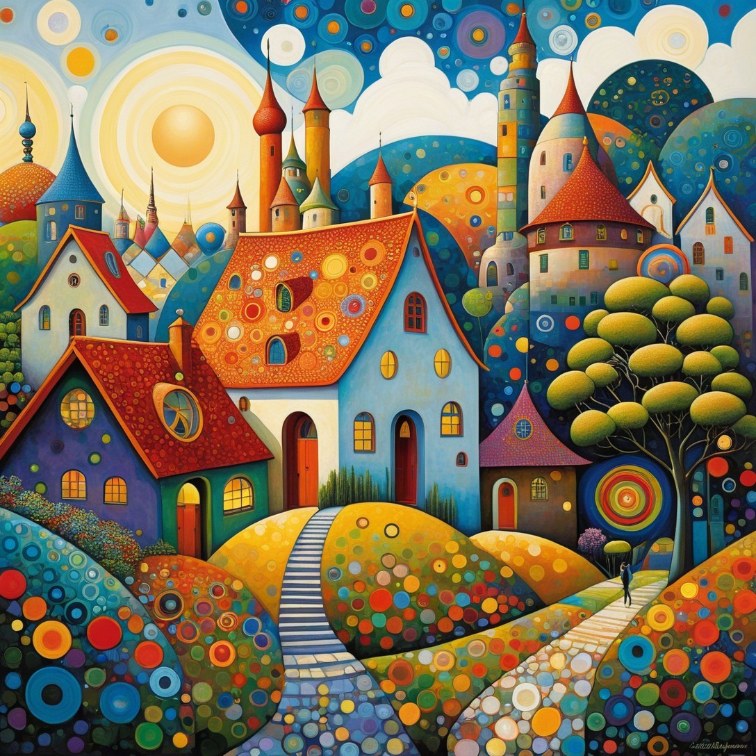 Vibrant Whimsical Landscape with Colorful Houses