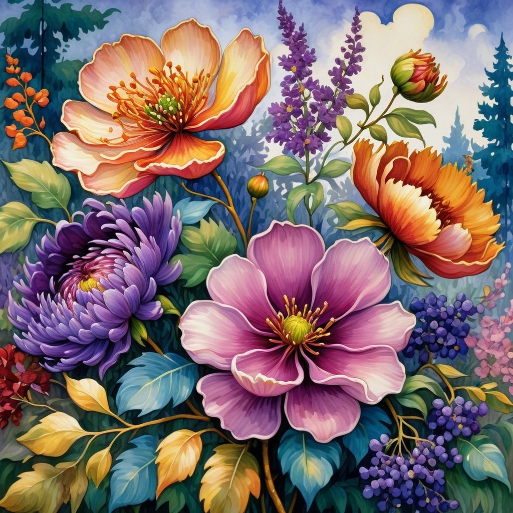 Vibrant Floral Composition with Peonies and Chrysanthemums