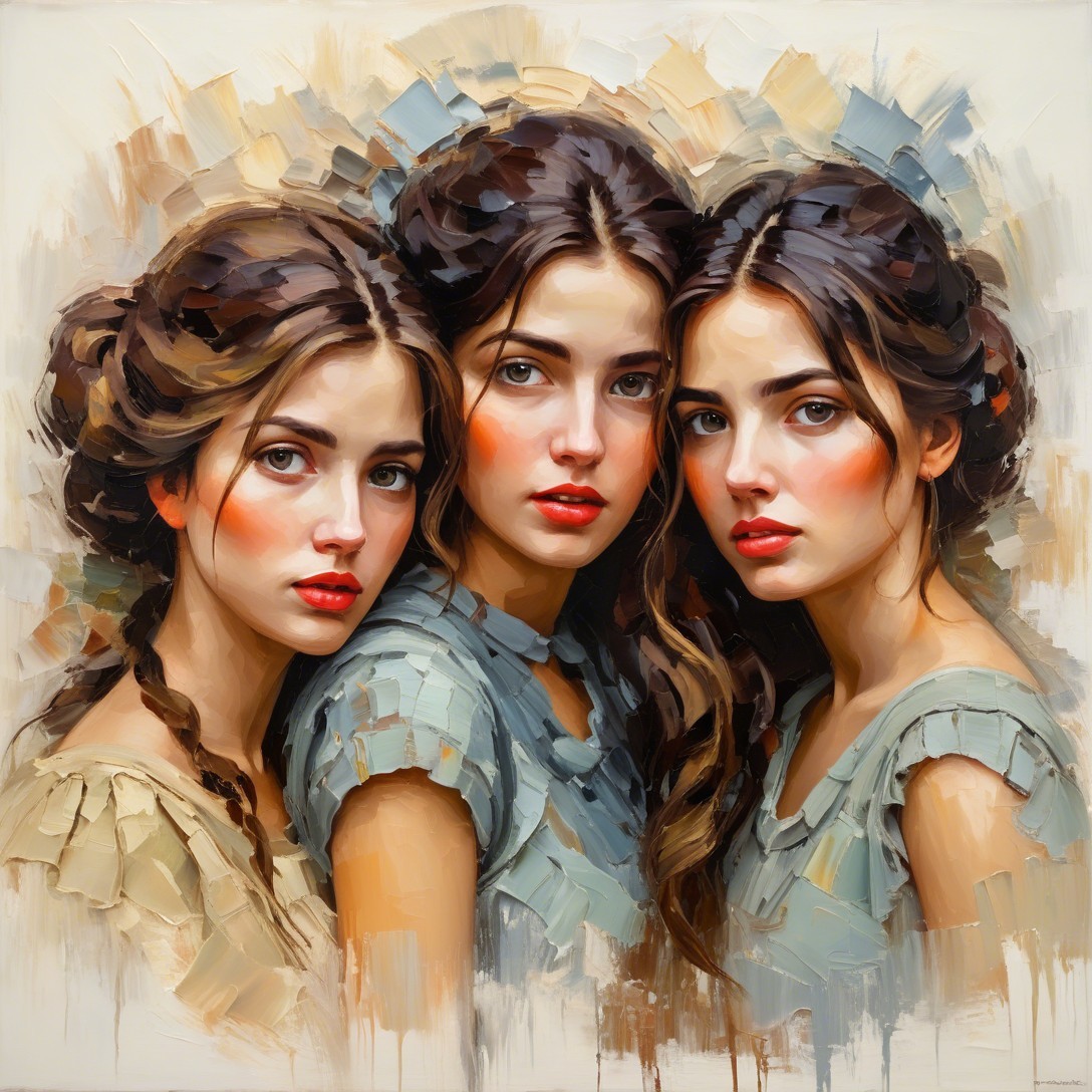 Three Women with Flowing Hair in Soft Color Palette
