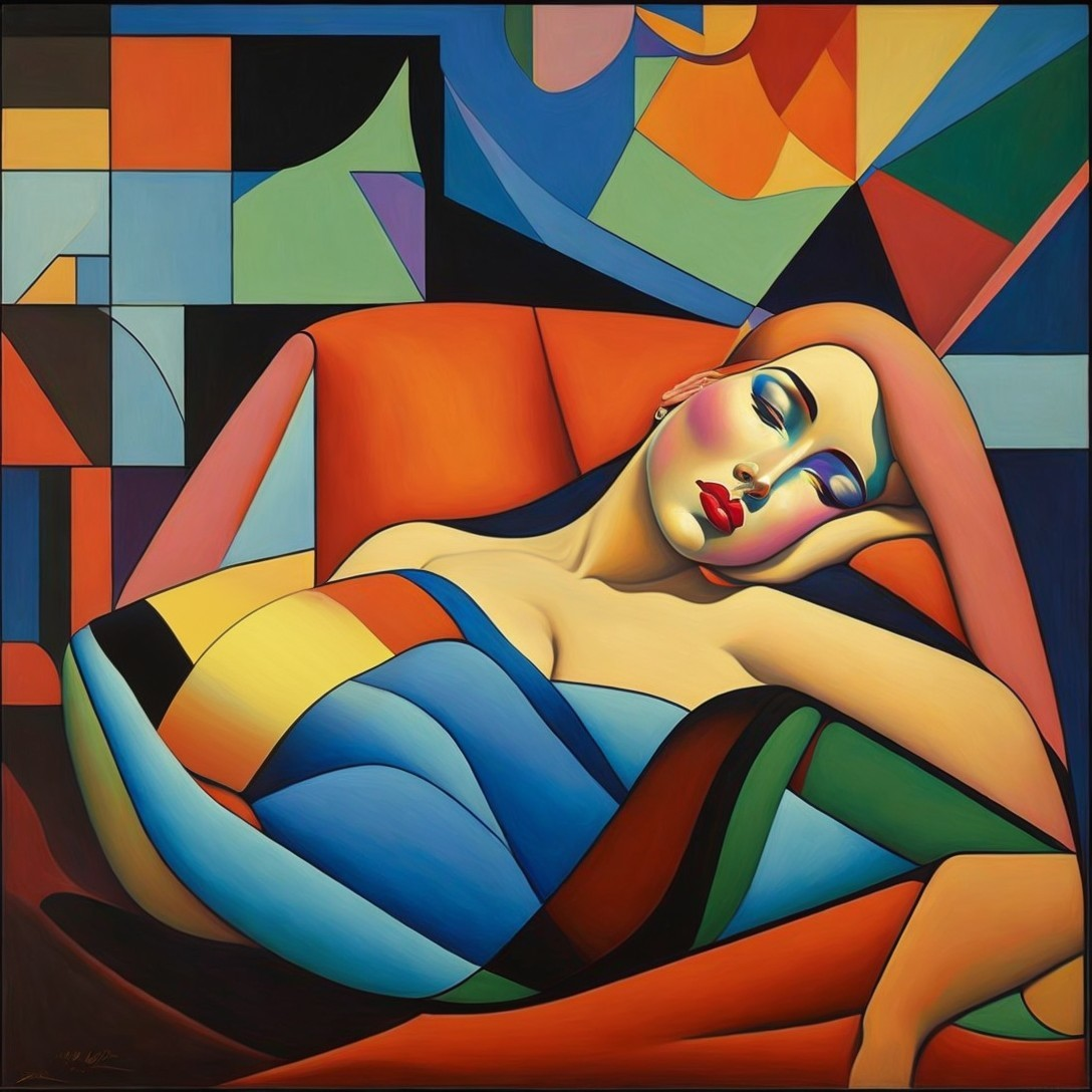 Abstract Artwork of a Reclining Woman in Geometric Shapes