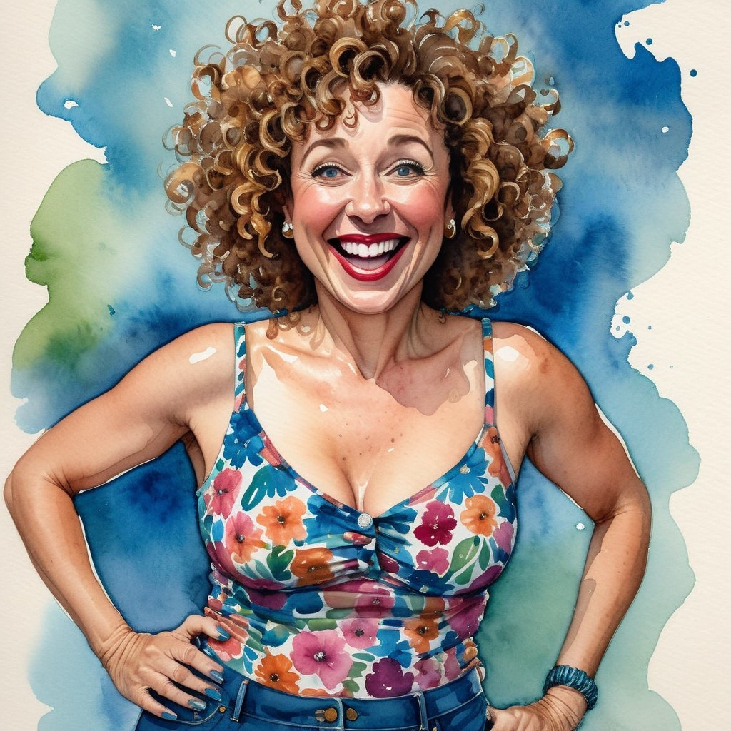 Vibrant Watercolor Illustration of a Smiling Woman