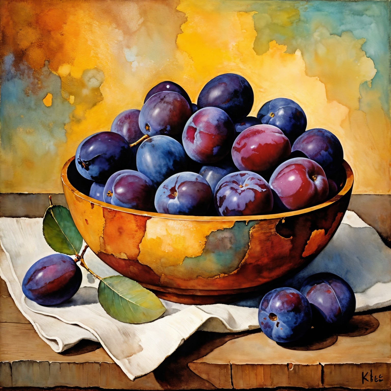 Vibrant Still-Life of Purple Plums in a Bowl