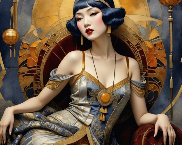 Elegant Woman in Art Deco Setting with Vintage Style