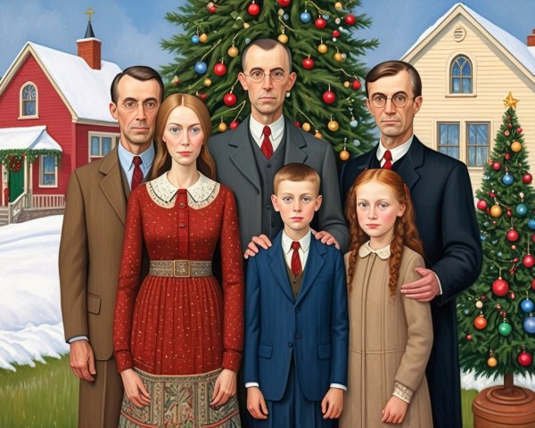 Formal Family Portrait in Snowy Landscape with Tree