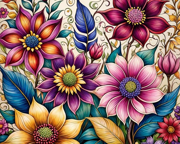 Vibrant Floral Composition with Rich Colors and Details