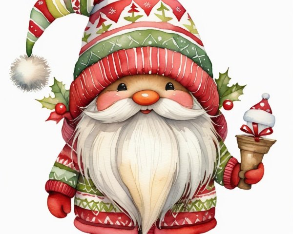 Cheerful Cartoon Gnome in Festive Holiday Attire