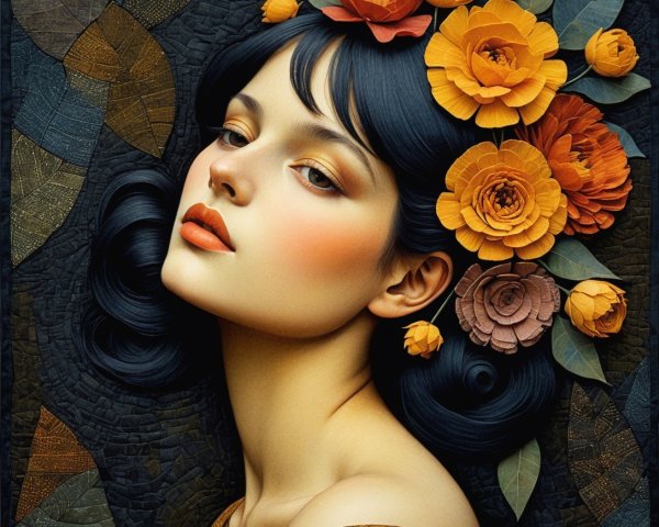 Portrait of a Young Woman with Floral Accents